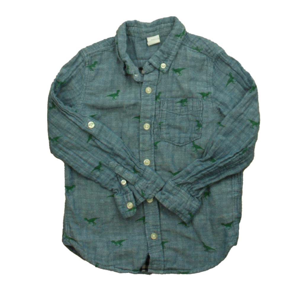 Gap Boys Blue | Green Dinosaurs Button Down Long Sleeve size: 5T